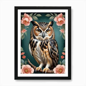 Floral Owl Portrait (21) Art Print