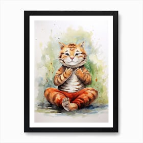 Tiger Illustration Practicing Yoga Watercolour 1 Art Print