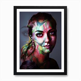 Woman With Flowers On Her Face Art Print