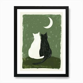 Two Cats Looking At The Moon Art Print