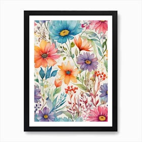 Watercolor Floral Pattern 1 Art Print