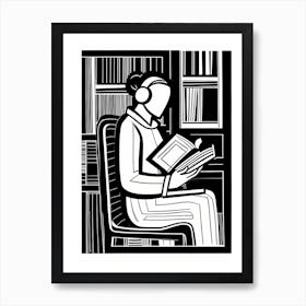 Just a girl who loves to read, Lion cut inspired Black and white Stylized portrait of a Woman reading a book, reading art, book worm, Reading girl 186 Art Print