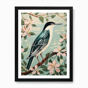 Vintage Bird Linocut Green Heron 1 Art Print