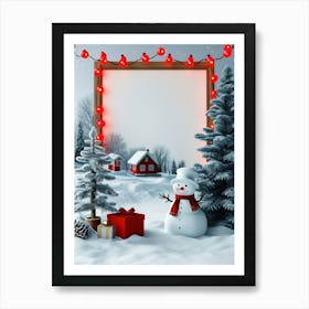 Christmas Frame With Snowman Art Print