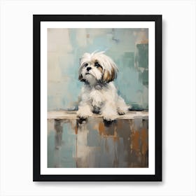 Shih Tzu Dog, Painting In Light Teal And Brown 2 Art Print