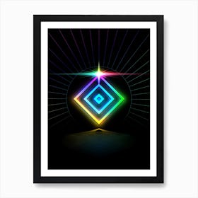 Neon Geometric Glyph in Candy Blue and Pink with Rainbow Sparkle on Black n.0044 Art Print
