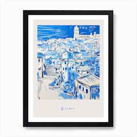 Girona Spain Mediterranean Blue Drawing Poster Art Print