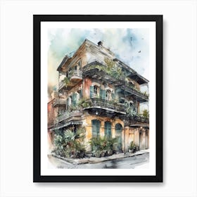 French Quarter New Orleans Neighborhood, Watercolour 3 Art Print