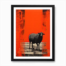 Sheep, Woodblock Animal  Drawing 1 Art Print
