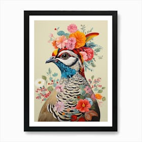 Bird With A Flower Crown Partridge 3 Art Print