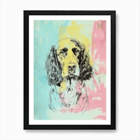 Boykin Spaniel Dog Pastel Line Watercolour Illustration  3 Art Print