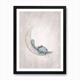 Sweet Dreams Dino On The Moon Art Print