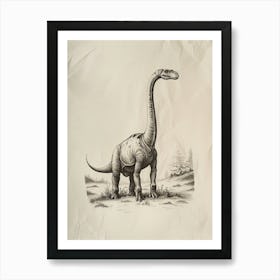 Plateosaurus Dinosaur Black Ink & Sepia Illustration 5 Art Print