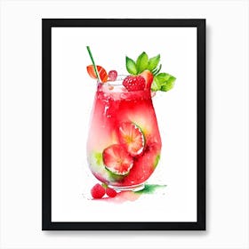 Strawberry Caipirinha, Cocktail, Drink Watercolour Art Print