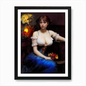 The Countess - Woman In A Blue Dress - victorian gothic classical portrait fantasy art Art Print