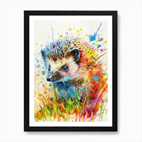 Hedgehog Colourful Watercolour 1 Art Print