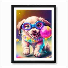 Puppy Play With Colorful Balls Art Print