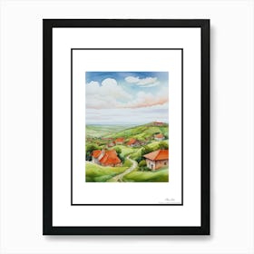 Green plains, distant hills, country houses,renewal and hope,life,spring acrylic colors.40 Art Print