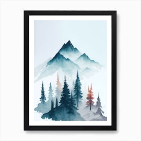 Mountain And Forest In Minimalist Watercolor Vertical Composition 9 Art Print