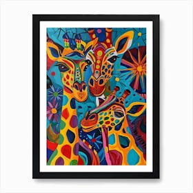 Geometric Colourful Giraffes 3 Art Print