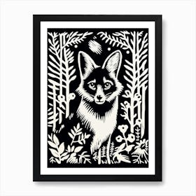 Fox In The Forest Linocut Illustration 31  Art Print