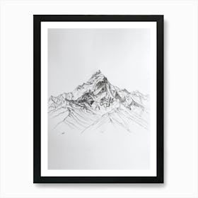 Nanga Parbat Pakistan Line Drawing 3 Art Print