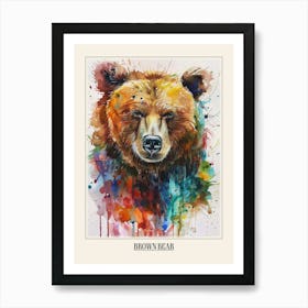 Brown Bear Colourful Watercolour 3 Poster Art Print