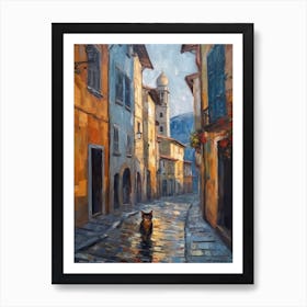 Painting Of A Street In Florence With A Cat 2 Impressionism Art Print