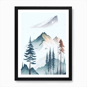 Mountain And Forest In Minimalist Watercolor Vertical Composition 5 Art Print