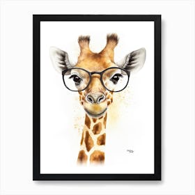 Smart Baby Giraffe Wearing Glasses Watercolour Illustration 1 Art Print