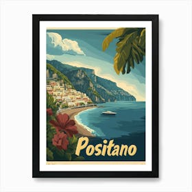 Aihrgdesign A Retro Travel Poster For Positano Featuring A Vi 33ede9c3 02bf 4b76 8a4b 990dbbca5cb3 3 Art Print