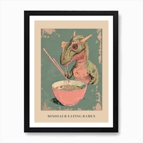 Pastel Pink Dinosaur Eating Ramen Poster Art Print
