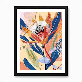 Colourful Flower Illustration Protea 1 Art Print