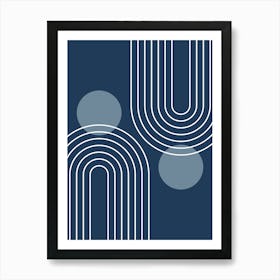 Mid Century Modern Geometric B12 In Navy Blue And Dusty Blue (Rainbow And Sun Abstract) 01 Art Print