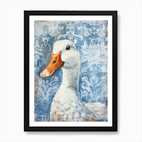 Duck On Blue Damask Art Print