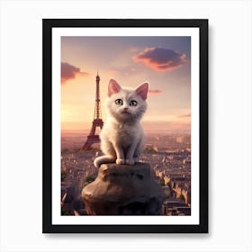 Cat In Paris in front of the Eiffel Tower v4 Art Print