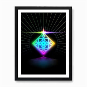 Neon Geometric Glyph in Candy Blue and Pink with Rainbow Sparkle on Black n.0338 Art Print