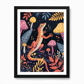 Lizard In The Mushrooms Modern Colourful Abstract Illustration 1 Art Print