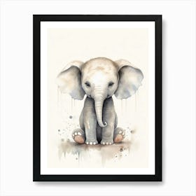 Watercolour Jungle Animal Baby Elephant 2 Art Print