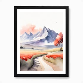 Tranquil Mountains In Minimalist Watercolor Vertical Composition 14 Art Print