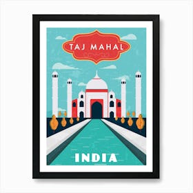 Taj Mahal, India — Retro travel minimalist poster Art Print