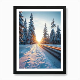 Winter Road In The Forest Art Print