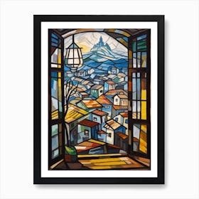 Window View Of Seoul South Korea In The Style Of Cubism 4 Art Print