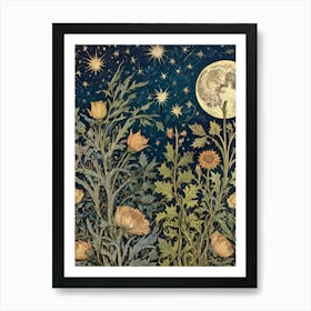 Moon And Flowers Style William Morris 2 Art Print