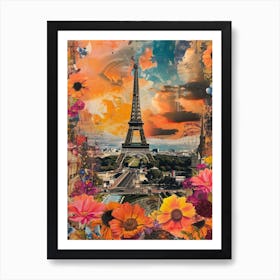 Paris   Floral Retro Collage Style 2 Art Print