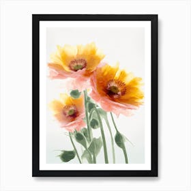 Sunflowers Flowers Acrylic Painting In Pastel Colours 5 Art Print