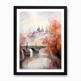 Prague Czech Republic In Autumn Fall, Watercolour 4 Art Print