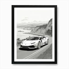 Lamborghini Huracan Coastal Line Drawing 2 Art Print