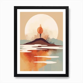 Woman Standing On A Hill, Autumn , Fall, Landscape, Inspired By National Park in the USA, Lake, Great Lakes, Boho, Beach, Minimalist Canvas Print, Travel Poster, Autumn Decor, Fall Decor Art Print