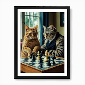 Two Cats Playing Chess Art Print